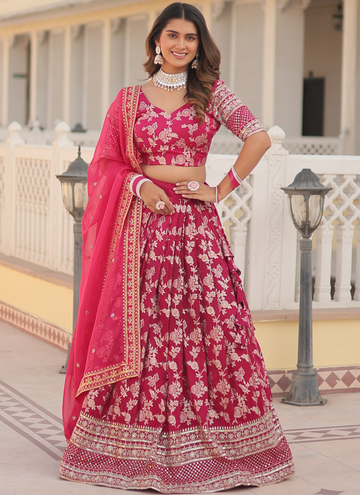 Fascinating Viscose Jacquard Sequence Work Pink Lehenga Choli